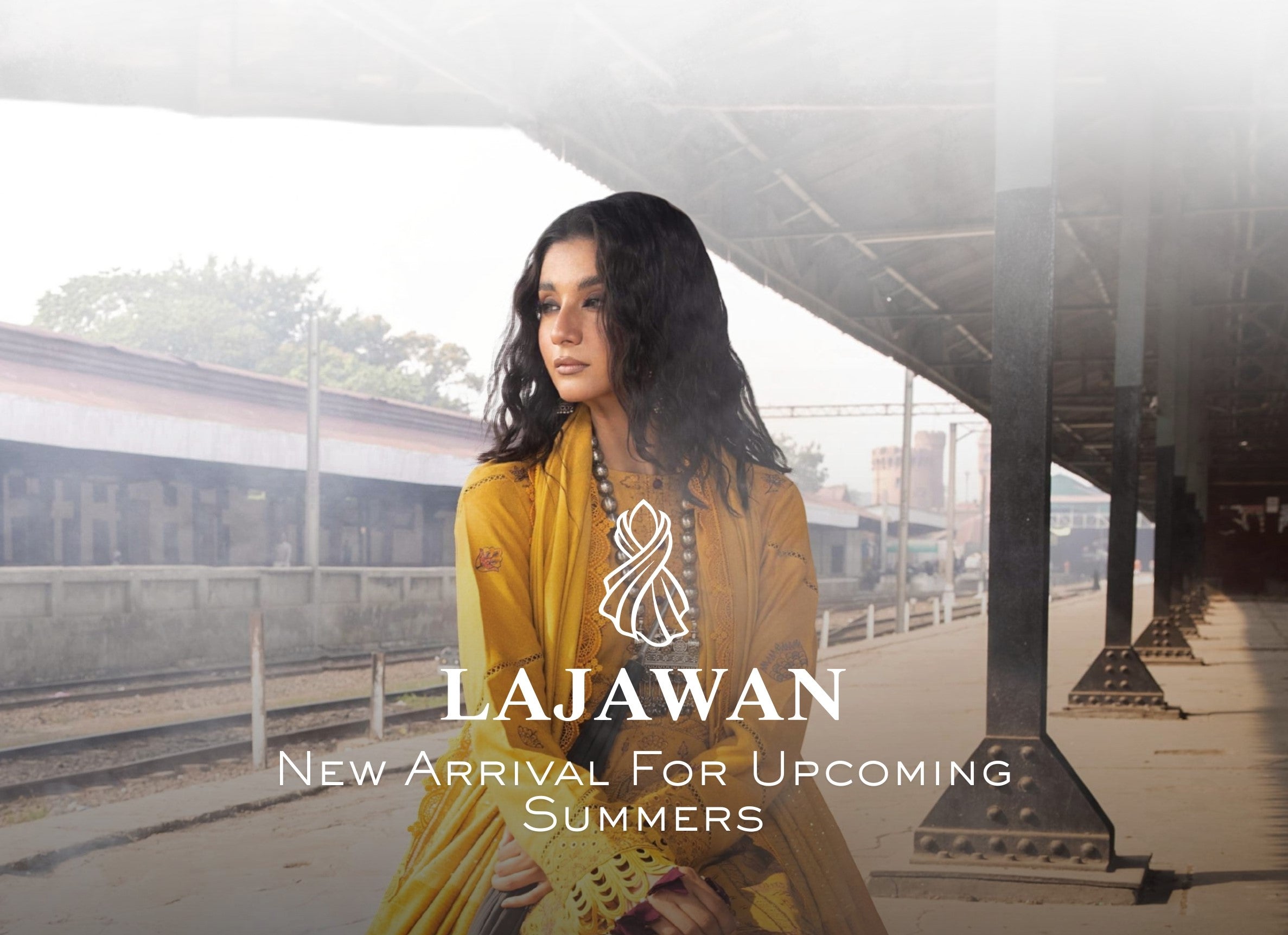 Model wearing red unstitched suit by Lajawan Pakistan 